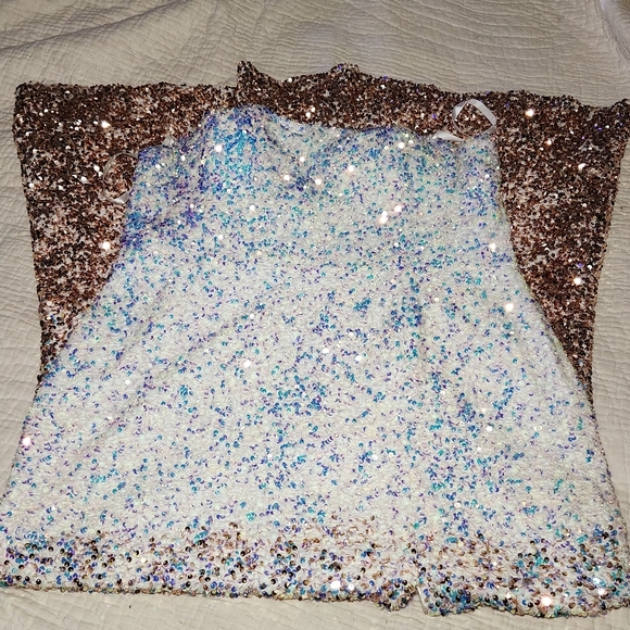 Womens Sz 20 Strapless Floor Length Sequin Gown Ombre Rose Gold White - Picture 5 of 16